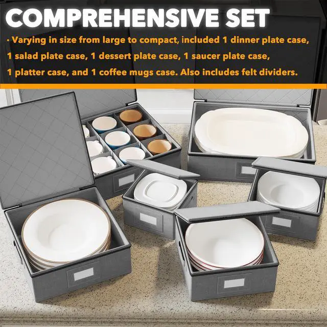 Alt view image 3 of 7 - SpaceAid China Storage Containers 6 Pack, Stackable Hard Shell Quilted Cases with Soft Plate Separators, Moving Supplies Packing Boxes for Dishes, Plates, Platters, Mugs, Cups (Grey)