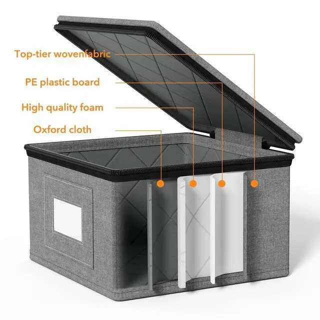 Alt view image 5 of 7 - SpaceAid China Storage Containers 6 Pack, Stackable Hard Shell Quilted Cases with Soft Plate Separators, Moving Supplies Packing Boxes for Dishes, Plates, Platters, Mugs, Cups (Grey)
