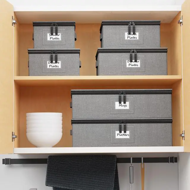 Alt view image 7 of 7 - SpaceAid China Storage Containers 6 Pack, Stackable Hard Shell Quilted Cases with Soft Plate Separators, Moving Supplies Packing Boxes for Dishes, Plates, Platters, Mugs, Cups (Grey)