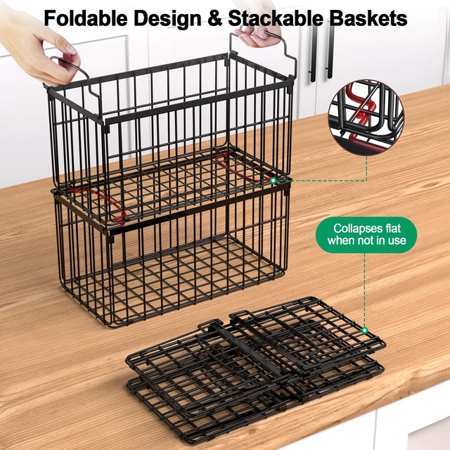 Alt view image 3 of 7 - Freezer Organizer Bins, 6 Pack Big Baskets for 5/ 7 Cu.FT Deep Freezer | Stackable Chest Freezer Organizer Bins, Foldable Baskets with Handles, Black Storage Container Baskets for Sort Frozen Meats