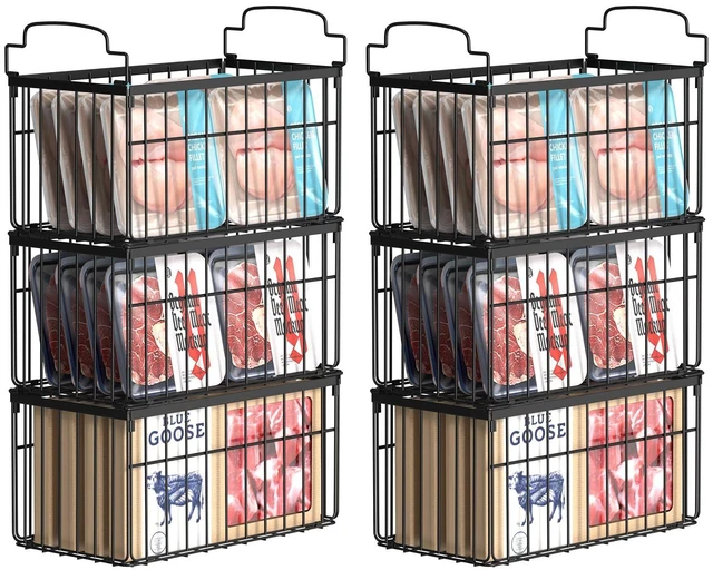 Main image of Freezer Organizer Bins, 6 Pack Big Baskets for 5/ 7 Cu.FT Deep Freezer | Stackable Chest Freezer Organizer Bins, Foldable Baskets with Handles, Black Storage Container Baskets for Sort Frozen Meats
