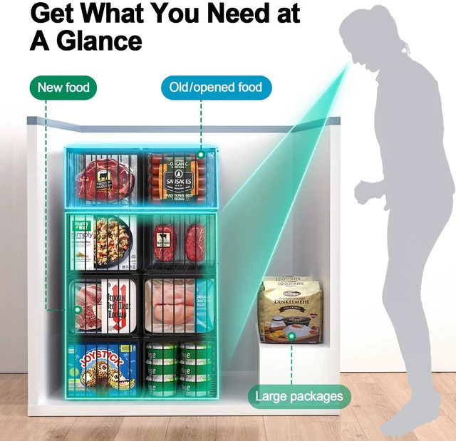 Alt view image 5 of 7 - Freezer Organizer Bins, 6 Pack Big Baskets for 5/ 7 Cu.FT Deep Freezer | Stackable Chest Freezer Organizer Bins, Foldable Baskets with Handles, Black Storage Container Baskets for Sort Frozen Meats