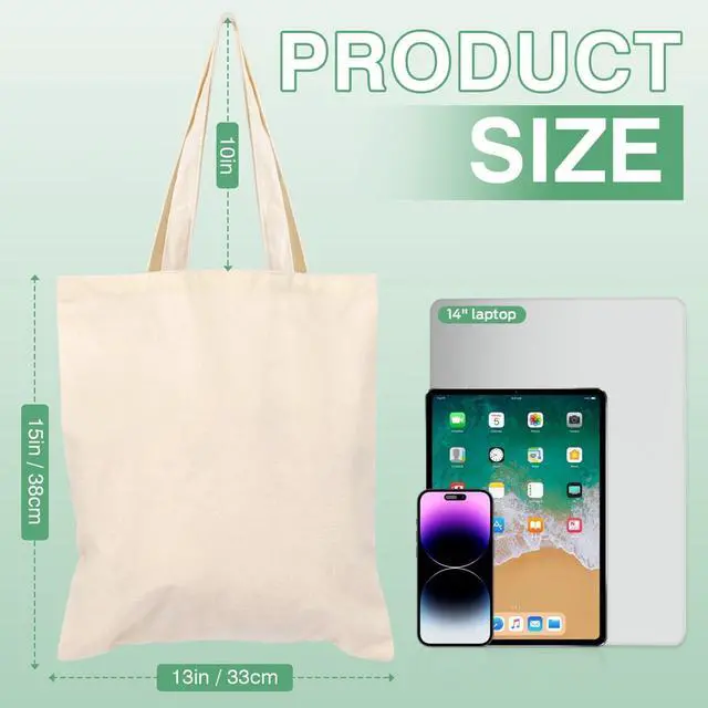 Alt view image 3 of 7 - Lzerking 50 Pack Canvas Tote Bag Bulk Sublimation Blank Bags, 13x15 Inches 10oz Medium Lightweight Reusable Grocery Shopping Cloth Bags for DIY Gifts or Prizes