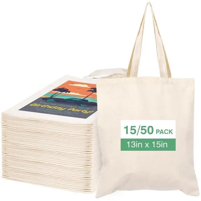 Main image of Lzerking 50 Pack Canvas Tote Bag Bulk Sublimation Blank Bags, 13x15 Inches 10oz Medium Lightweight Reusable Grocery Shopping Cloth Bags for DIY Gifts or Prizes