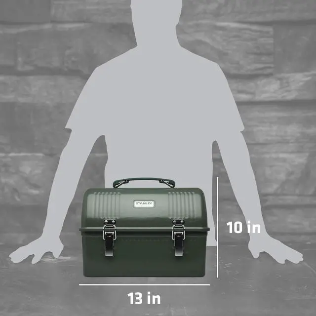 Alt view image 3 of 7 - STANLEY Classic Lunch Box 10 qt | Vintage Metal Lunchbox | Durable Meal Container with Handle and Latch | Stores Food, Drinks, Thermos, Water Bottle | Hammertone Green