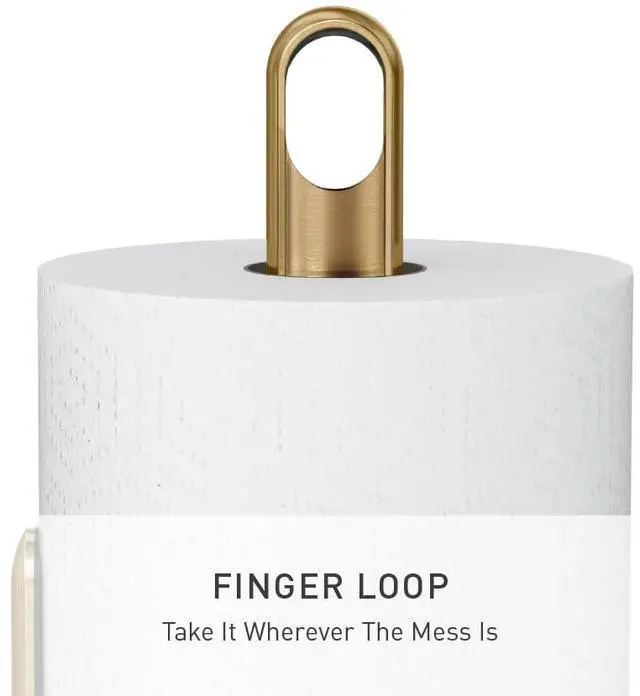 Alt view image 4 of 4 - simplehuman Tension Arm Countertop Paper Towel Holder, Easy One-Handed Tear, Standing Weighted Base with Finger Loop, Heavy Duty, Brass Stainless Steel