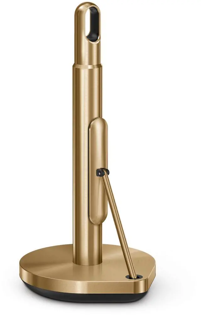 Main image of simplehuman Tension Arm Countertop Paper Towel Holder, Easy One-Handed Tear, Standing Weighted Base with Finger Loop, Heavy Duty, Brass Stainless Steel