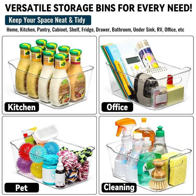 Alt view image 6 of 7 - 12 PACK Multi-Use Clear Plastic Storage Bins for Organizing w/Labels - Home, Kitchen, Pantry, Bathroom, Office, Cabinet Shelf Organizer Bins - SOHO Collection, RV, Fridge Organization Containers - L