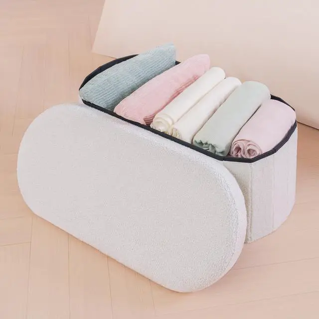 Alt view image 5 of 7 - B FSOBEIIALEO Ottoman with Storage for Living Room, Sherpa Folding Storage Ottoman Foot Rest, 30 Inches Collapsible Bedroom Bench White Cream