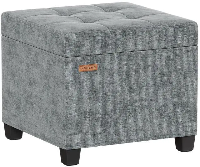 Main image of ABHENG Chenille Cover Steel Frame Ottoman with 48L Storage,17.7" x 17.7" x 17.7" Square Linen Storage Ottoman Stool Cube with Legs,for Dorm Livingroom Gray UASND641G