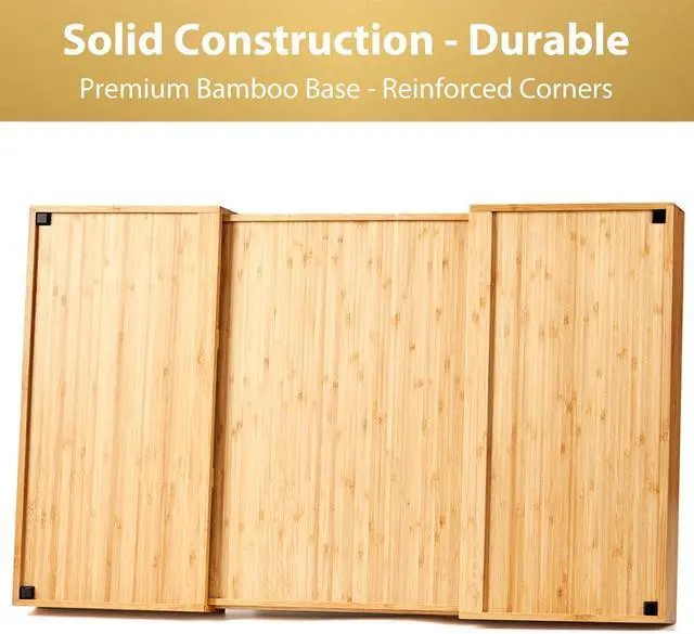 Alt view image 5 of 6 - Umilife Extra Large Expandable Kitchen Drawer Organizer for Utensil and Junk, 19" Deep for Big Drawer, 19" to 33" Adjustable Bamboo Wood Drawer Divider, Cutlery Tray, Flatware Holder