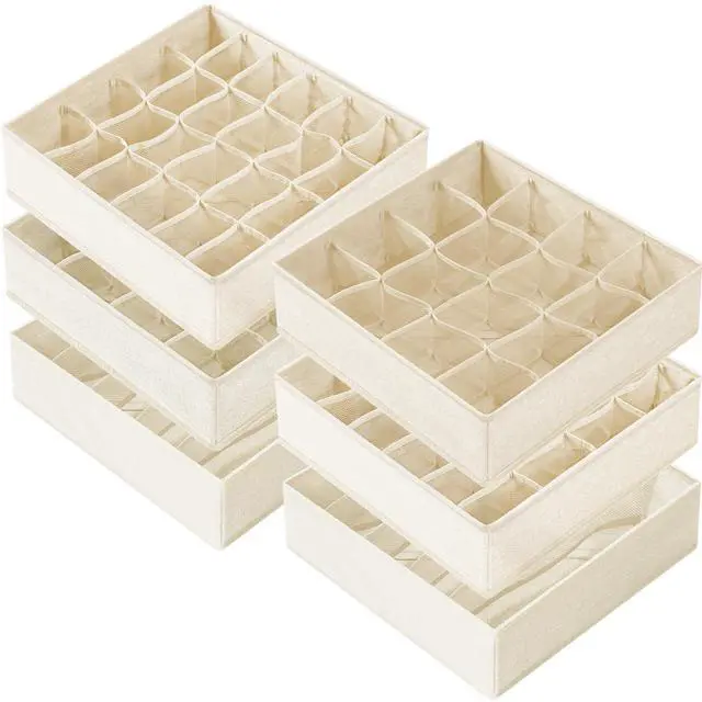 Main image of Criusia 6 Pcs Drawer Organizer Clothes - 90 Cells Closet Organizers and Storage for Baby Nursery - Washable Fabric Dresser Organizer Dividers for Sock Underwear Bra Dorm Room Essentials (Beige)