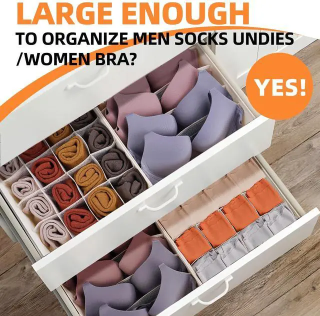 Alt view image 3 of 7 - Criusia 6 Pcs Drawer Organizer Clothes - 90 Cells Closet Organizers and Storage for Baby Nursery - Washable Fabric Dresser Organizer Dividers for Sock Underwear Bra Dorm Room Essentials (Beige)