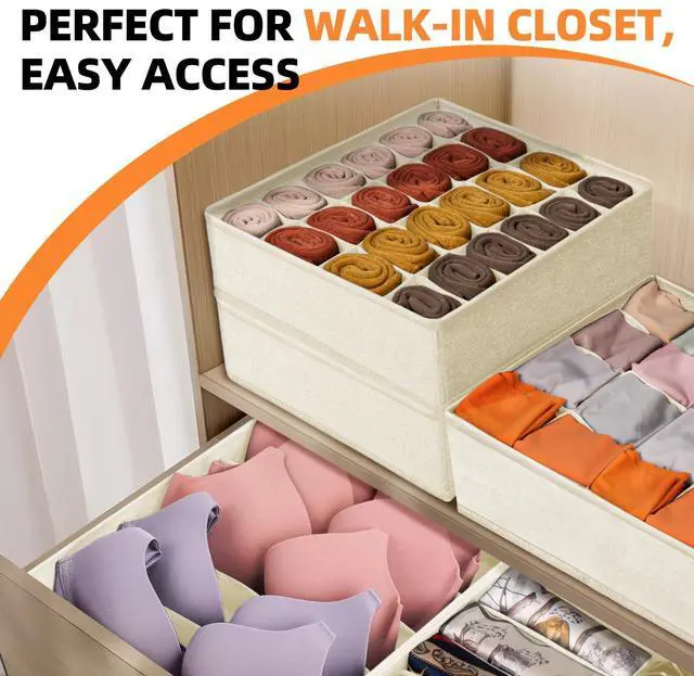 Alt view image 6 of 7 - Criusia 6 Pcs Drawer Organizer Clothes - 90 Cells Closet Organizers and Storage for Baby Nursery - Washable Fabric Dresser Organizer Dividers for Sock Underwear Bra Dorm Room Essentials (Beige)
