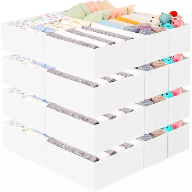 Main image of Criusia 26 Pack Drawer Organizer for Clothes, Foldable Dresser Dividers with 3 Sizes, Fabric Storage Bins White