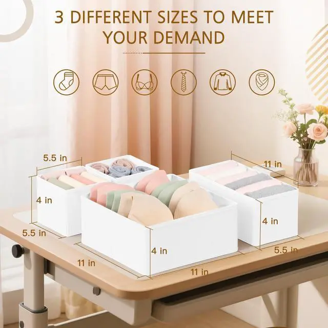 Alt view image 2 of 7 - Criusia 26 Pack Drawer Organizer for Clothes, Foldable Dresser Dividers with 3 Sizes, Fabric Storage Bins White