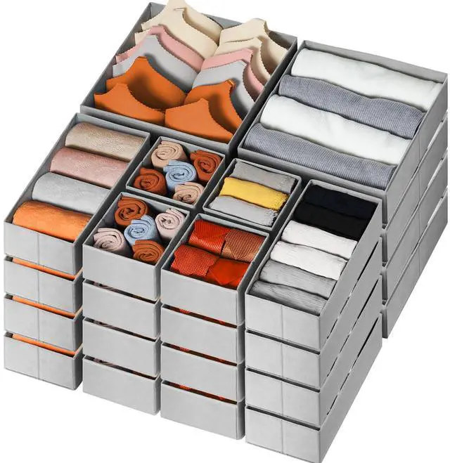 Main image of Criusia Drawer Organizer Clothes 24 Pack, Fabric Closet Organizers and Storage Bins for Underwear Sock, Odorless Dresser Drawer Dividers for Baby Nursery Organization (Grey)
