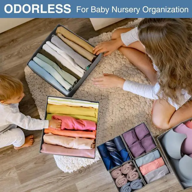 Alt view image 3 of 7 - Criusia Drawer Organizer Clothes 24 Pack, Fabric Closet Organizers and Storage Bins for Underwear Sock, Odorless Dresser Drawer Dividers for Baby Nursery Organization (Grey)