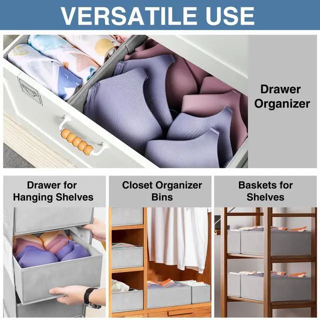 Alt view image 4 of 7 - Criusia Drawer Organizer Clothes 24 Pack, Fabric Closet Organizers and Storage Bins for Underwear Sock, Odorless Dresser Drawer Dividers for Baby Nursery Organization (Grey)