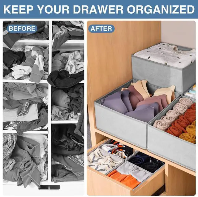 Alt view image 5 of 7 - Criusia Drawer Organizer Clothes 24 Pack, Fabric Closet Organizers and Storage Bins for Underwear Sock, Odorless Dresser Drawer Dividers for Baby Nursery Organization (Grey)