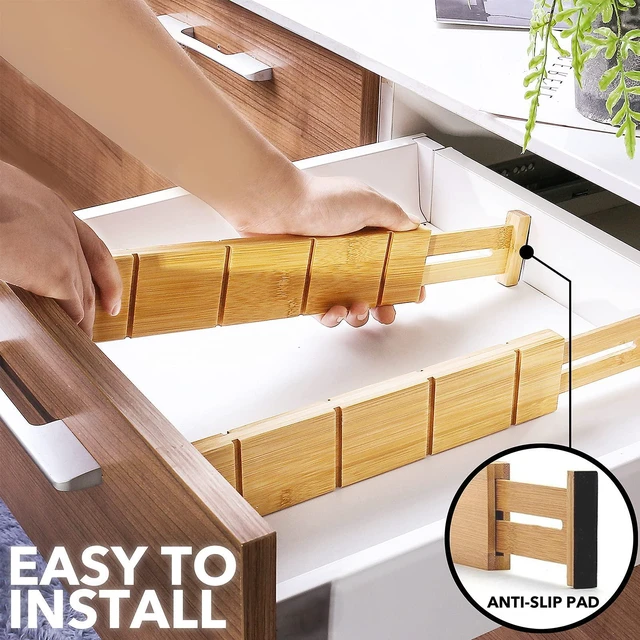 Alt view image 7 of 7 - SpaceAid Bamboo Drawer Dividers with Inserts and Labels, Kitchen Adjustable Drawer Organizers, Expandable Organization for Home, Office, Dressers and Bathroom, 8 Dividers with 18 Inserts (17-22 in)