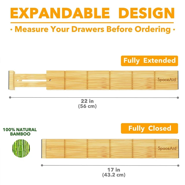 Alt view image 6 of 7 - SpaceAid Bamboo Drawer Dividers with Inserts and Labels, Kitchen Adjustable Drawer Organizers, Expandable Organization for Home, Office, Dressers and Bathroom, 8 Dividers with 18 Inserts (17-22 in)