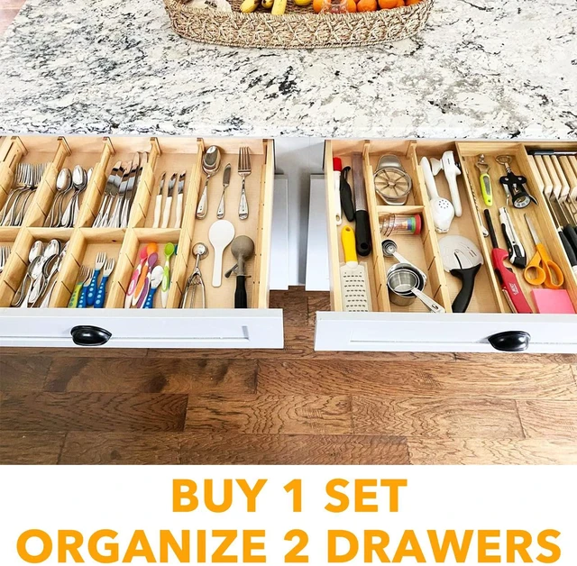 Alt view image 5 of 7 - SpaceAid Bamboo Drawer Dividers with Inserts and Labels, Kitchen Adjustable Drawer Organizers, Expandable Organization for Home, Office, Dressers and Bathroom, 8 Dividers with 18 Inserts (17-22 in)