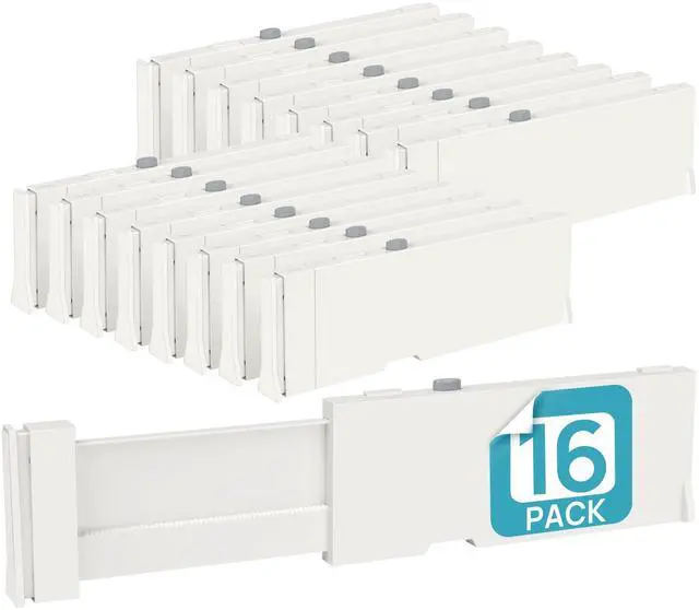 Main image of Vtopmart 16 Pack Drawer Dividers for Clothes, 4" High 11.3"-17" Adjustable Expandable Dresser Drawer Organizer, Plastic Drawers Separator for Dresser, Baby Clothes, Underwear, Kitchen & Office Storage