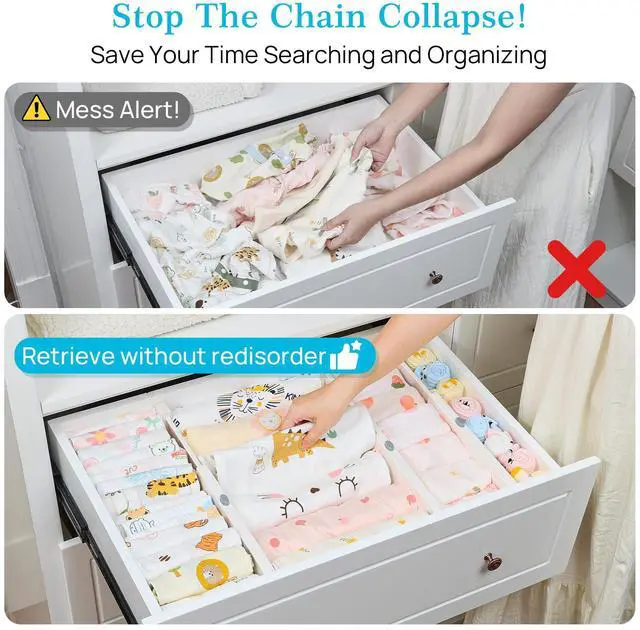 Alt view image 2 of 7 - Vtopmart 16 Pack Drawer Dividers for Clothes, 4" High 11.3"-17" Adjustable Expandable Dresser Drawer Organizer, Plastic Drawers Separator for Dresser, Baby Clothes, Underwear, Kitchen & Office Storage