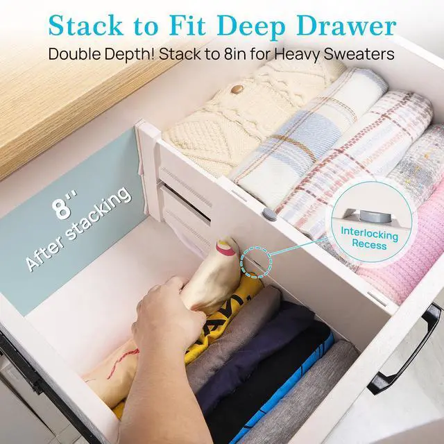 Alt view image 4 of 7 - Vtopmart 16 Pack Drawer Dividers for Clothes, 4" High 11.3"-17" Adjustable Expandable Dresser Drawer Organizer, Plastic Drawers Separator for Dresser, Baby Clothes, Underwear, Kitchen & Office Storage