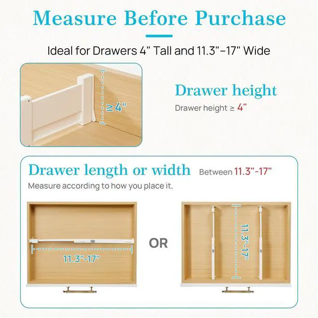 Alt view image 7 of 7 - Vtopmart 16 Pack Drawer Dividers for Clothes, 4" High 11.3"-17" Adjustable Expandable Dresser Drawer Organizer, Plastic Drawers Separator for Dresser, Baby Clothes, Underwear, Kitchen & Office Storage