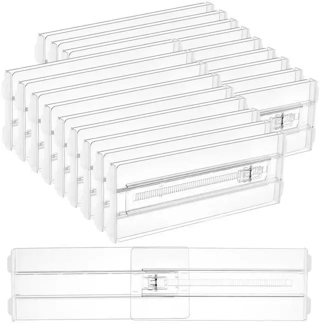 Main image of Vtopmart 18 Pack Drawer Dividers for Clothes, 4" High 10.2"-16.5" Adjustable Expandable Dresser Drawer Organizer, Clear Plastic Separators for Dresser, Baby Clothing, Underwear, Cosmetic, Toiletries