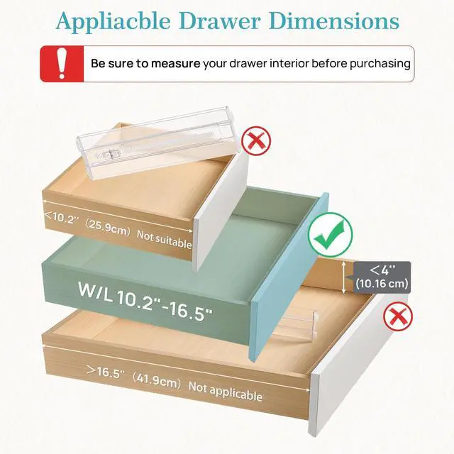 Alt view image 2 of 7 - Vtopmart 18 Pack Drawer Dividers for Clothes, 4" High 10.2"-16.5" Adjustable Expandable Dresser Drawer Organizer, Clear Plastic Separators for Dresser, Baby Clothing, Underwear, Cosmetic, Toiletries