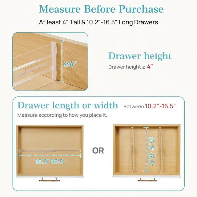 Alt view image 3 of 7 - Vtopmart 18 Pack Drawer Dividers for Clothes, 4" High 10.2"-16.5" Adjustable Expandable Dresser Drawer Organizer, Clear Plastic Separators for Dresser, Baby Clothing, Underwear, Cosmetic, Toiletries