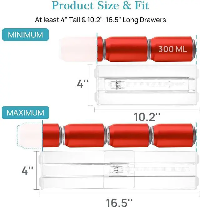 Alt view image 6 of 7 - Vtopmart 18 Pack Drawer Dividers for Clothes, 4" High 10.2"-16.5" Adjustable Expandable Dresser Drawer Organizer, Clear Plastic Separators for Dresser, Baby Clothing, Underwear, Cosmetic, Toiletries