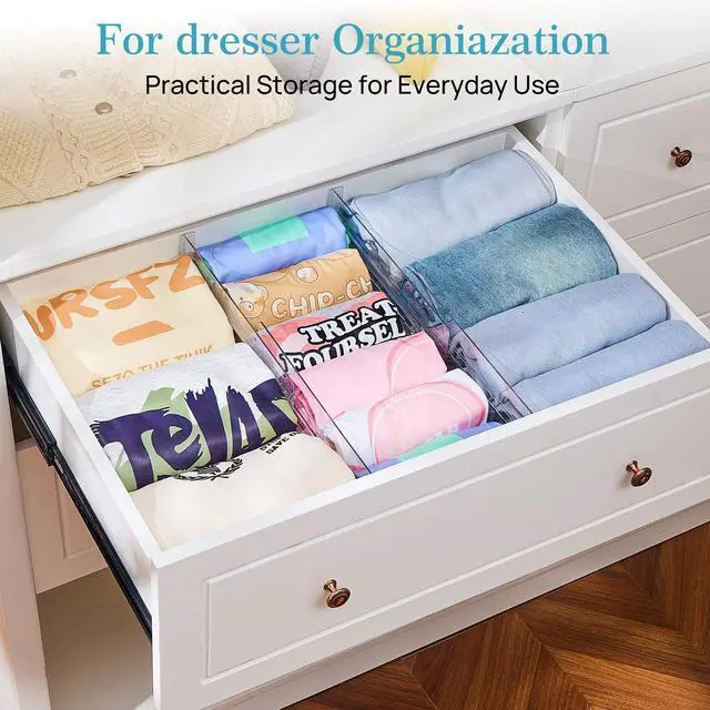 Alt view image 4 of 7 - Vtopmart 18 Pack Drawer Dividers for Clothes, 4" High 10.2"-16.5" Adjustable Expandable Dresser Drawer Organizer, Clear Plastic Separators for Dresser, Baby Clothing, Underwear, Cosmetic, Toiletries