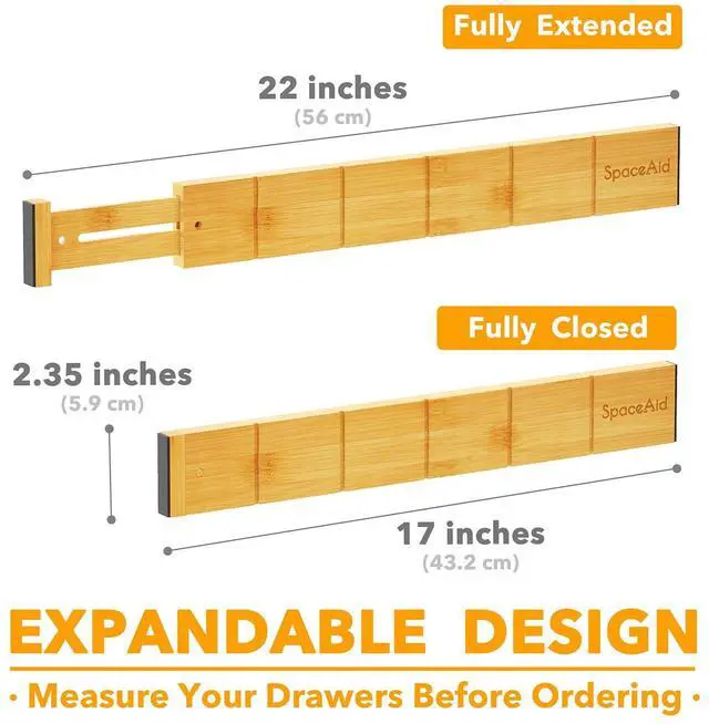 Alt view image 4 of 7 - SpaceAid Bamboo Drawer Dividers with Inserts and Labels, Kitchen Adjustable Drawer Organizers, Expandable Organization for Home, Office, Dressers, 7 Dividers with 15 Inserts (17"-22" Natural)