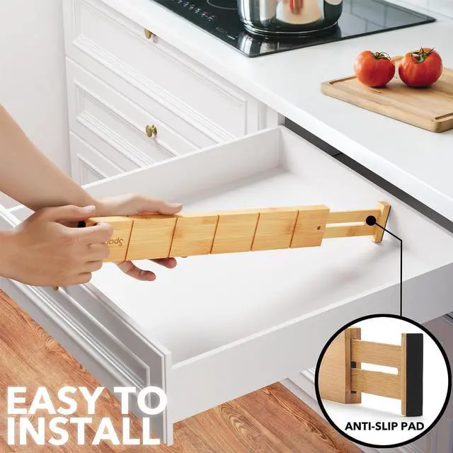 Alt view image 6 of 7 - SpaceAid Bamboo Drawer Dividers with Inserts and Labels, Kitchen Adjustable Drawer Organizers, Expandable Organization for Home, Office, Dressers, 7 Dividers with 15 Inserts (17"-22" Natural)
