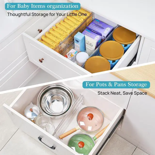 Alt view image 5 of 7 - Vtopmart 10 Pack 6" Tall Upgrade Drawer Dividers for Big and Deep Drawer, 12.8"-22.3" Adjustable Expandable Dresser Drawer Organizer, Clear Plastic Separators for Dresser, Baby Supplies, Kitchenware