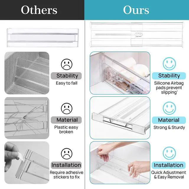 Alt view image 7 of 7 - Vtopmart 10 Pack 6" Tall Upgrade Drawer Dividers for Big and Deep Drawer, 12.8"-22.3" Adjustable Expandable Dresser Drawer Organizer, Clear Plastic Separators for Dresser, Baby Supplies, Kitchenware