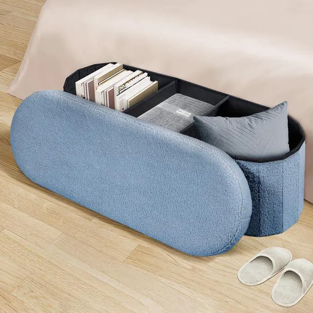 Alt view image 2 of 7 - PINPLUS Storage Ottoman Bench Tufted Folding Ottomans Bench Foot Rest, Chest Box Velvet Bench with Storage 43"" x15 x15 (Blue)