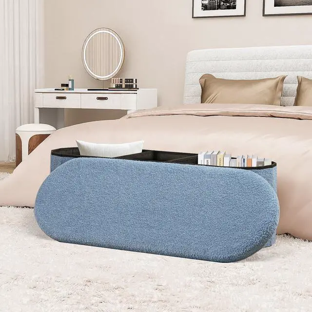 Alt view image 7 of 7 - PINPLUS Storage Ottoman Bench Tufted Folding Ottomans Bench Foot Rest, Chest Box Velvet Bench with Storage 43"" x15 x15 (Blue)