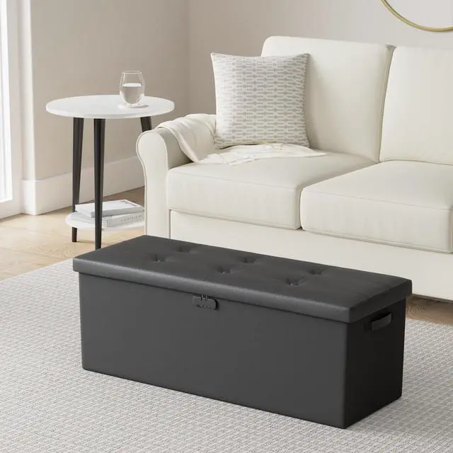 Alt view image 2 of 7 - ENGPOW Storage Ottoman, Fireproof Folding Bench with Lock(15x 43x15), Water-Resistant Heat Insulation Large Storage Chest with Handles2 Extra Boxes Safe for Living Room, Bedroom, Home, Black