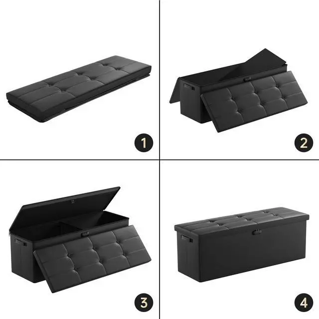 Alt view image 7 of 7 - ENGPOW Storage Ottoman, Fireproof Folding Bench with Lock(15x 43x15), Water-Resistant Heat Insulation Large Storage Chest with Handles2 Extra Boxes Safe for Living Room, Bedroom, Home, Black
