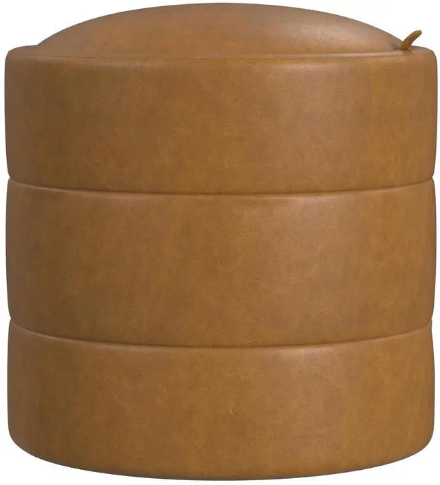 Main image of HomePop Storage Round Ottoman with Removable Lid |Homepop Home Décor|Upholstered Round Velvet Foot Rest Ottoman - Carmel Faux Leather