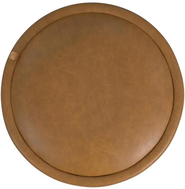 Alt view image 3 of 4 - HomePop Storage Round Ottoman with Removable Lid |Homepop Home Décor|Upholstered Round Velvet Foot Rest Ottoman - Carmel Faux Leather