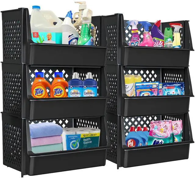 Main image of TidyFriend 6 Pk Large Stackable Storage Bins Open Front for Pantry Organizers and Storage, Pantry Storage for Food, Kitchen and Home Organization, Plastic Storage Bins, Dorm Room Essentials (Black)