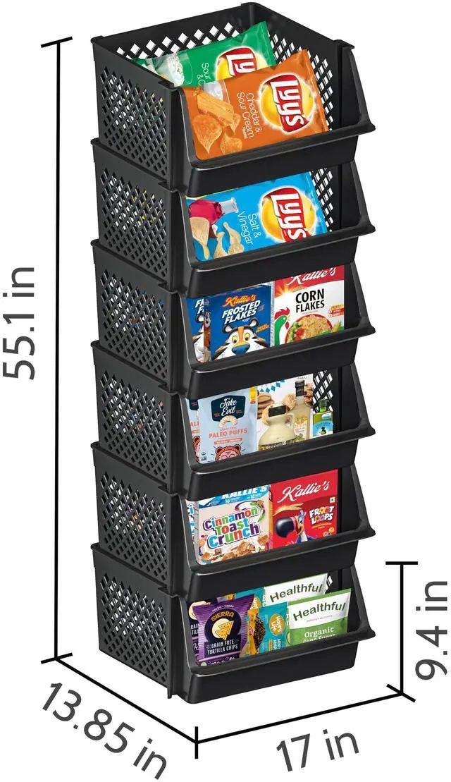 Alt view image 2 of 7 - TidyFriend 6 Pk Large Stackable Storage Bins Open Front for Pantry Organizers and Storage, Pantry Storage for Food, Kitchen and Home Organization, Plastic Storage Bins, Dorm Room Essentials (Black)