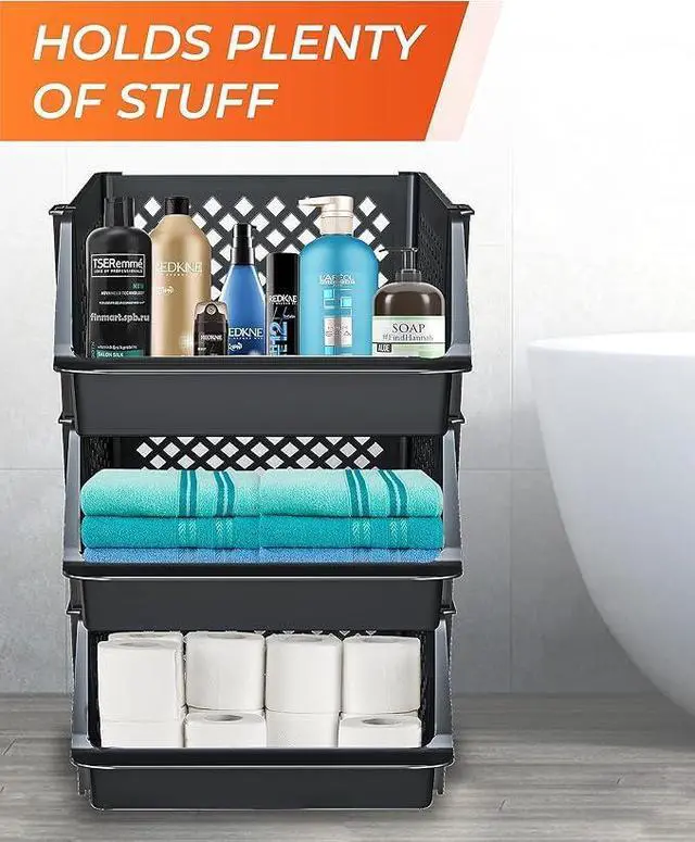 Alt view image 7 of 7 - TidyFriend 6 Pk Large Stackable Storage Bins Open Front for Pantry Organizers and Storage, Pantry Storage for Food, Kitchen and Home Organization, Plastic Storage Bins, Dorm Room Essentials (Black)