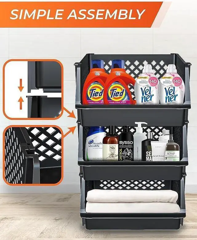 Alt view image 3 of 7 - TidyFriend 6 Pk Large Stackable Storage Bins Open Front for Pantry Organizers and Storage, Pantry Storage for Food, Kitchen and Home Organization, Plastic Storage Bins, Dorm Room Essentials (Black)